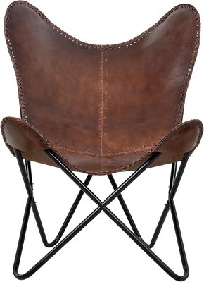 Vintage Brown Genuine Leather Butterfly Chair Handmade Lounge Seat
