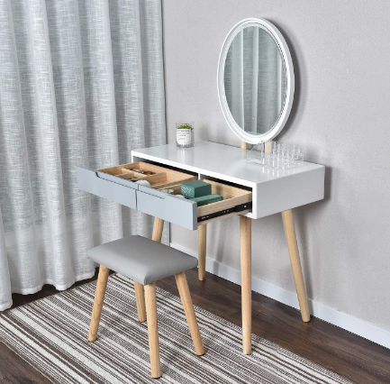 White Vanity LED Lights Mirror Makeup Table Set with Adjustable Brightness