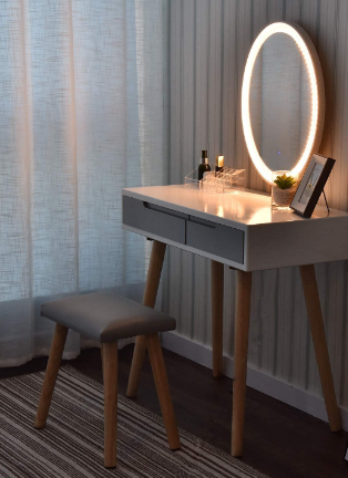 White Vanity LED Lights Mirror Makeup Table Set with Adjustable Brightness