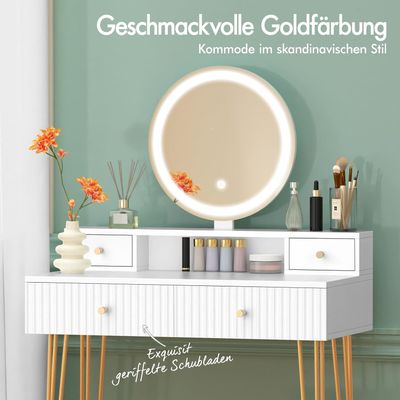 White Vanity LED Lights Mirror Makeup Table Set with Adjustable Brightness