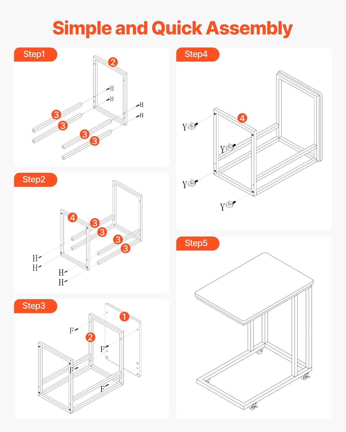 Side Table with Wheels – Rolling Sofa &amp; Bedside Laptop Table, 25 kg Capacity