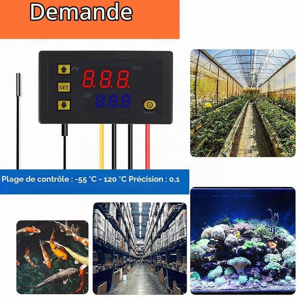 Digital Temperature Controller — 110V–220V 10A Heat/Cool Thermostat, Waterproof NTC 10K Sensor Probe, Wide Range -50°C to 110°C