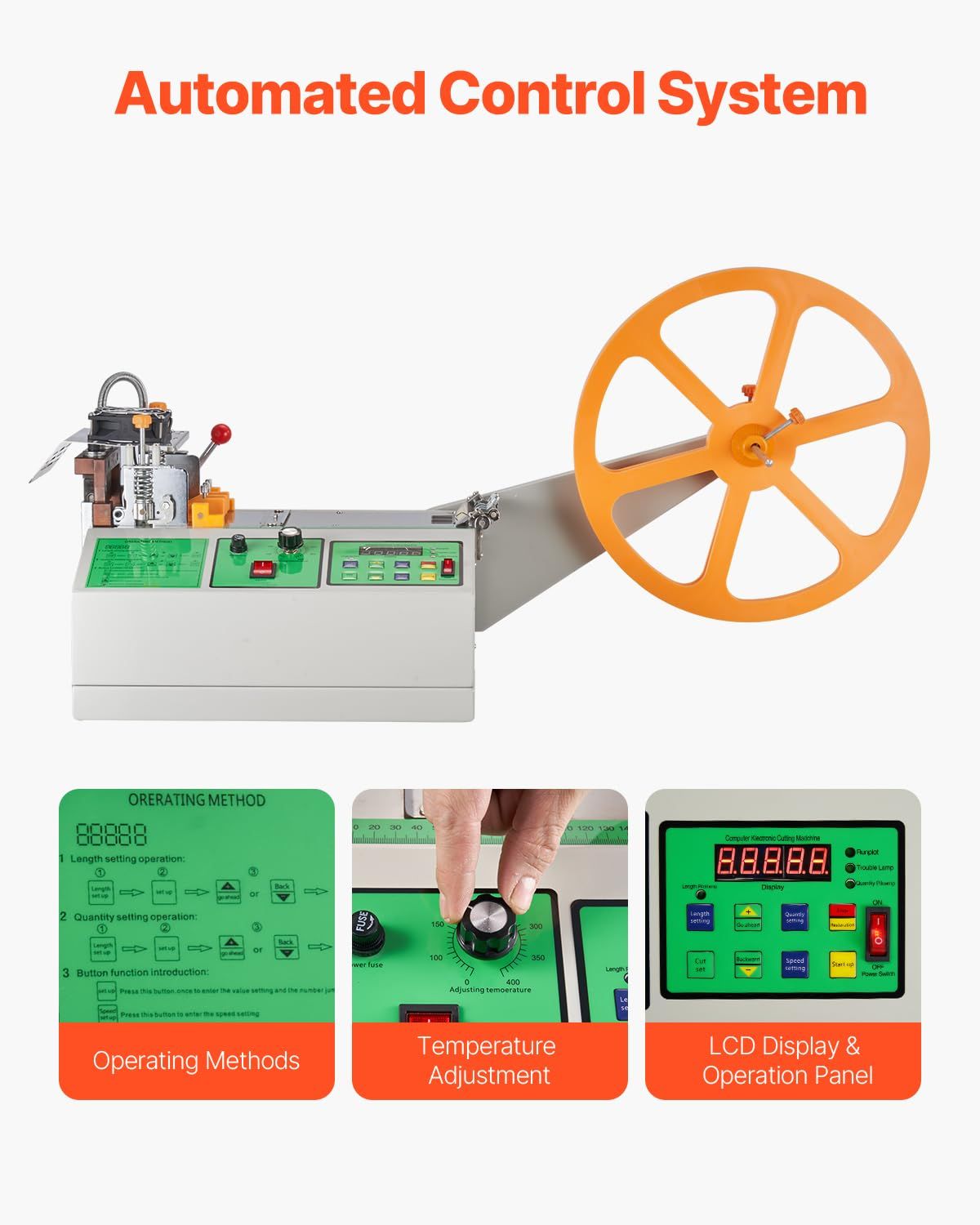 Automatic Webbing Cutting Machine, Hot &amp; Cold Belt Cutter with LCD Display, Adjustable Temperature for Nylon Strap, Ribbon &amp; Zipper Tape