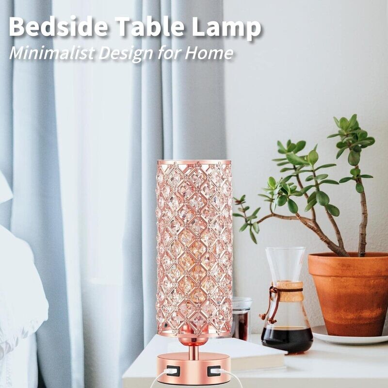 Rose Gold Touch Desk Lamp with USB Ports LED Dimmable Bedside Table Lamp