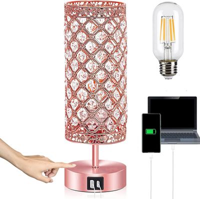 Rose Gold Touch Desk Lamp with USB Ports LED Dimmable Bedside Table Lamp