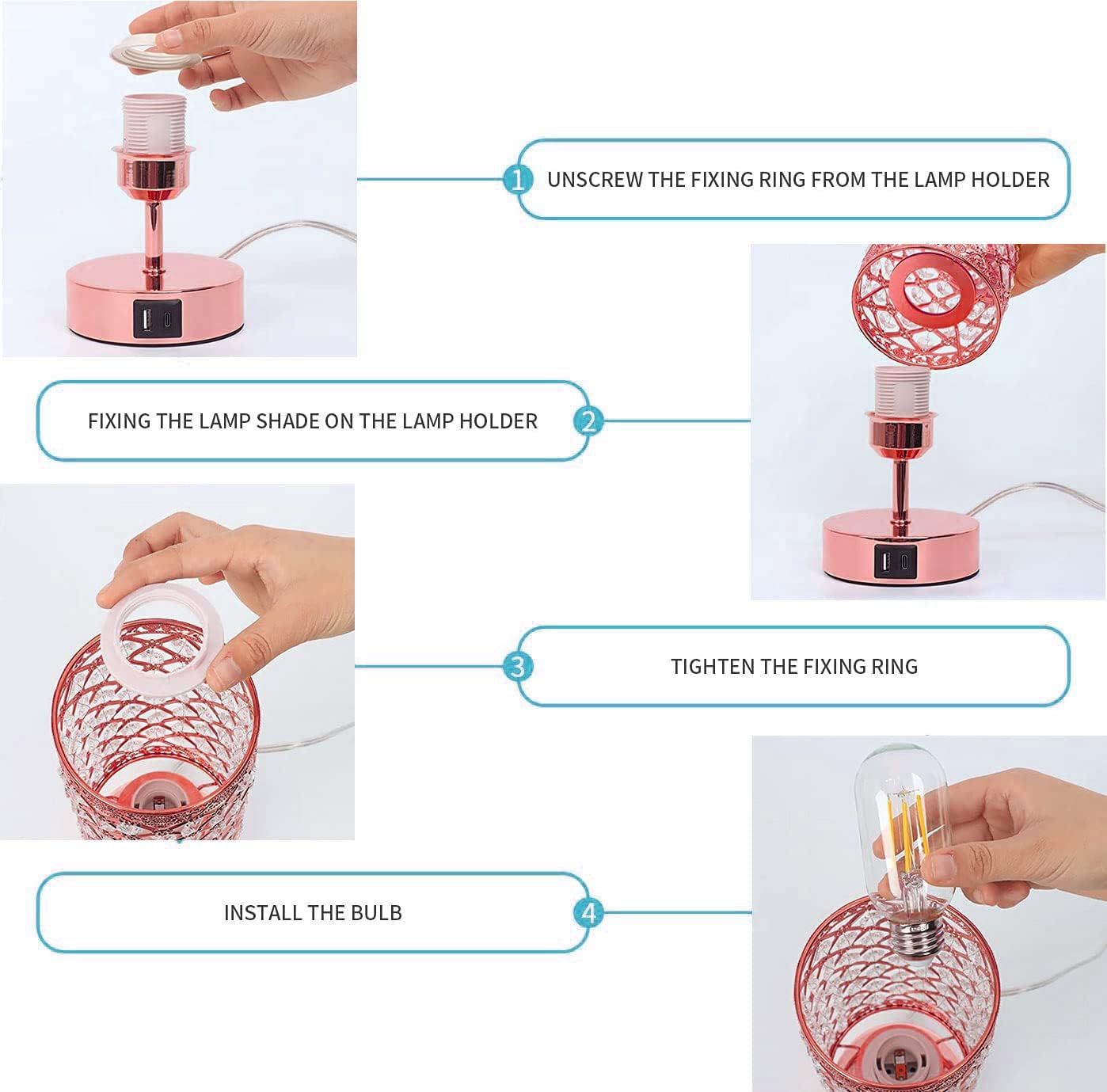Rose Gold Touch Desk Lamp with USB Ports LED Dimmable Bedside Table Lamp