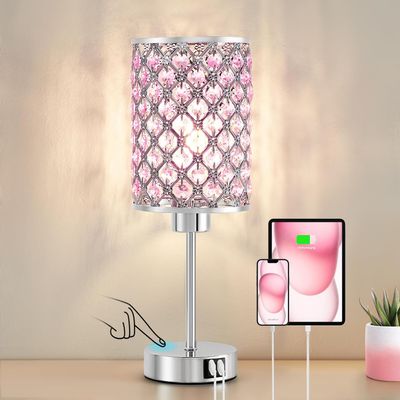 Rose Gold ouch Bedside Table Lamp – 3-Level Dimmable LED Lamp with USB-C &amp; USB-A Charging