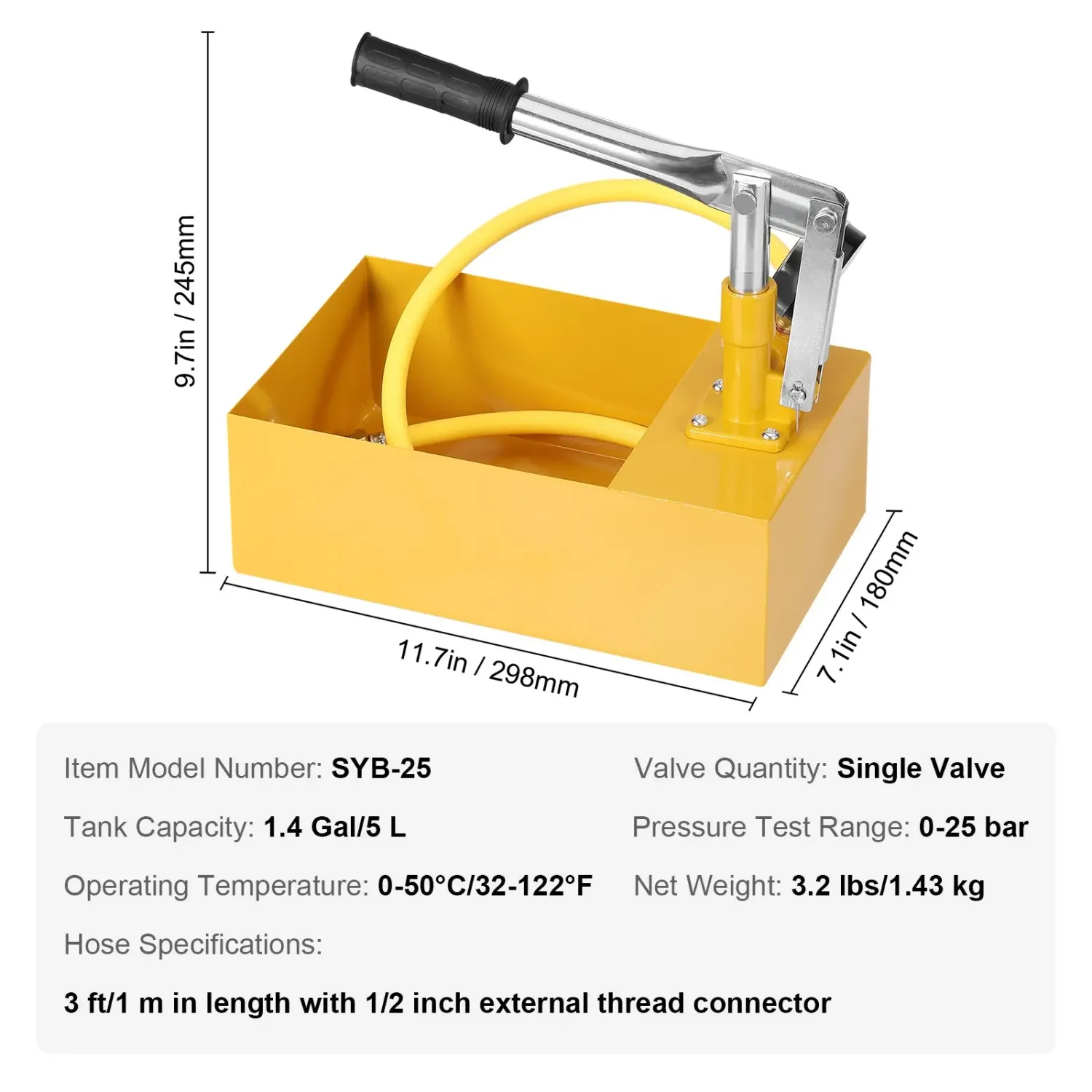 Manual Hydraulic Pressure Test Pump 5L Water Tank