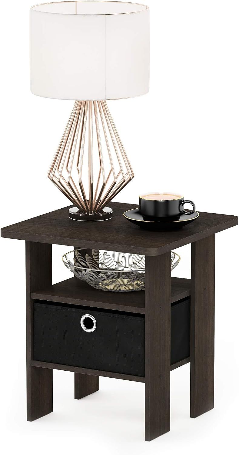 Sturdy End Table Side Table Nightstand with Bin Drawer