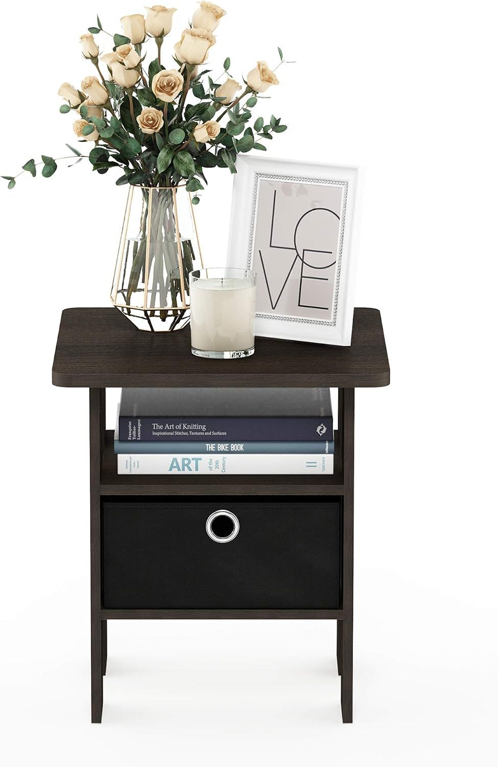 Sturdy End Table Side Table Nightstand with Bin Drawer