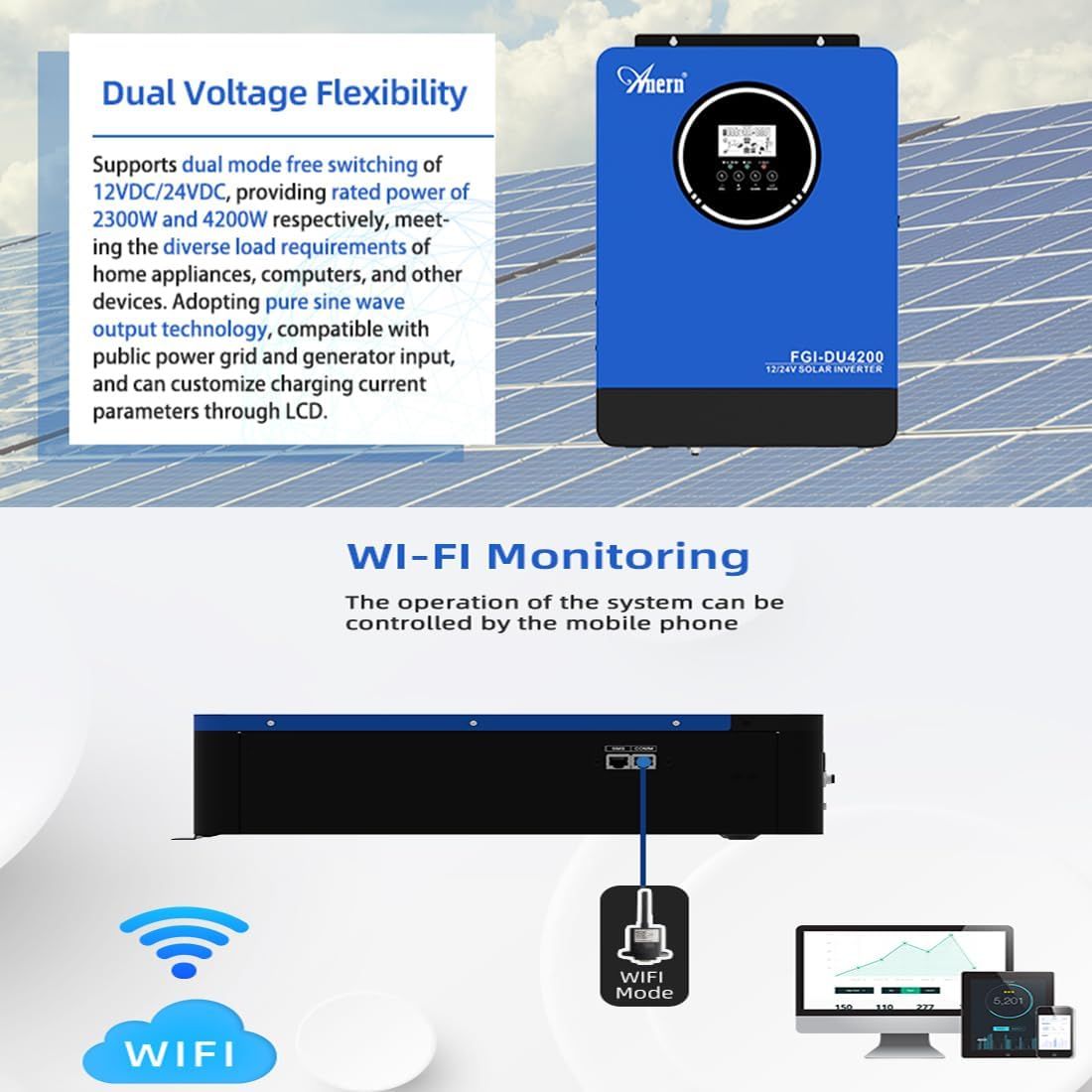 24V Solar Inverter 230V Pure Sine Wave Low Frequency MPPT Off Grid Power Inverter
