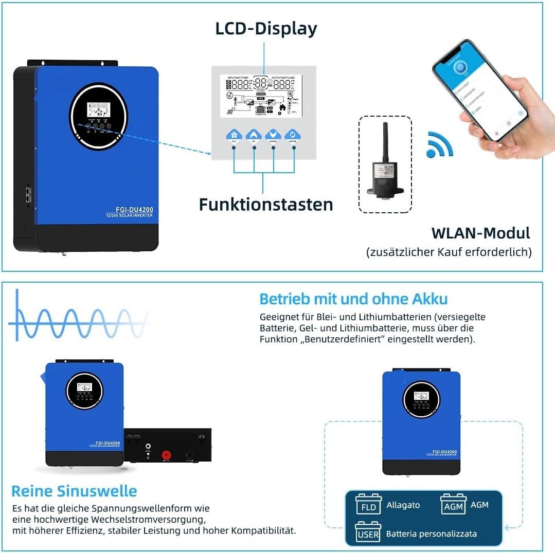 4.2kW Eco Solar Hybrid Inverter – 24V, 100A MPPT, Pure Sine Wave, 230V AC