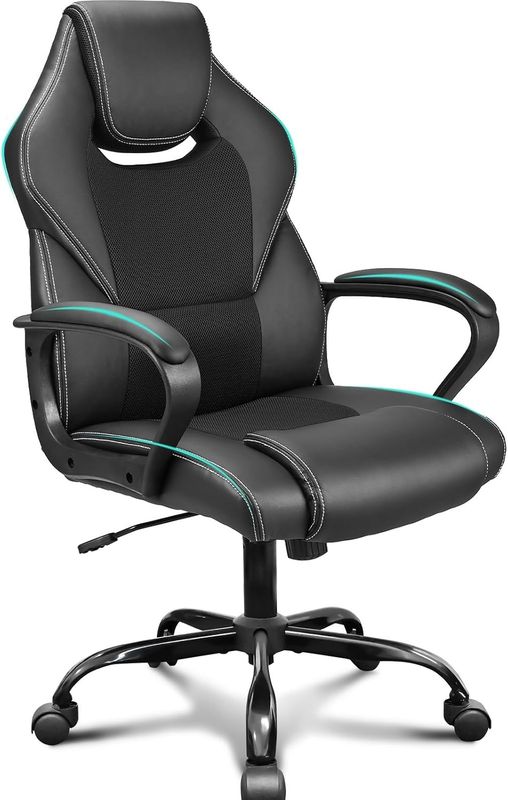 Ergonomic Office Chair – PU Leather &amp; Breathable Mesh, 360° Silent Casters
