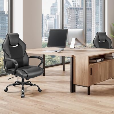 Ergonomic Office Chair – PU Leather &amp; Breathable Mesh, 360° Silent Casters