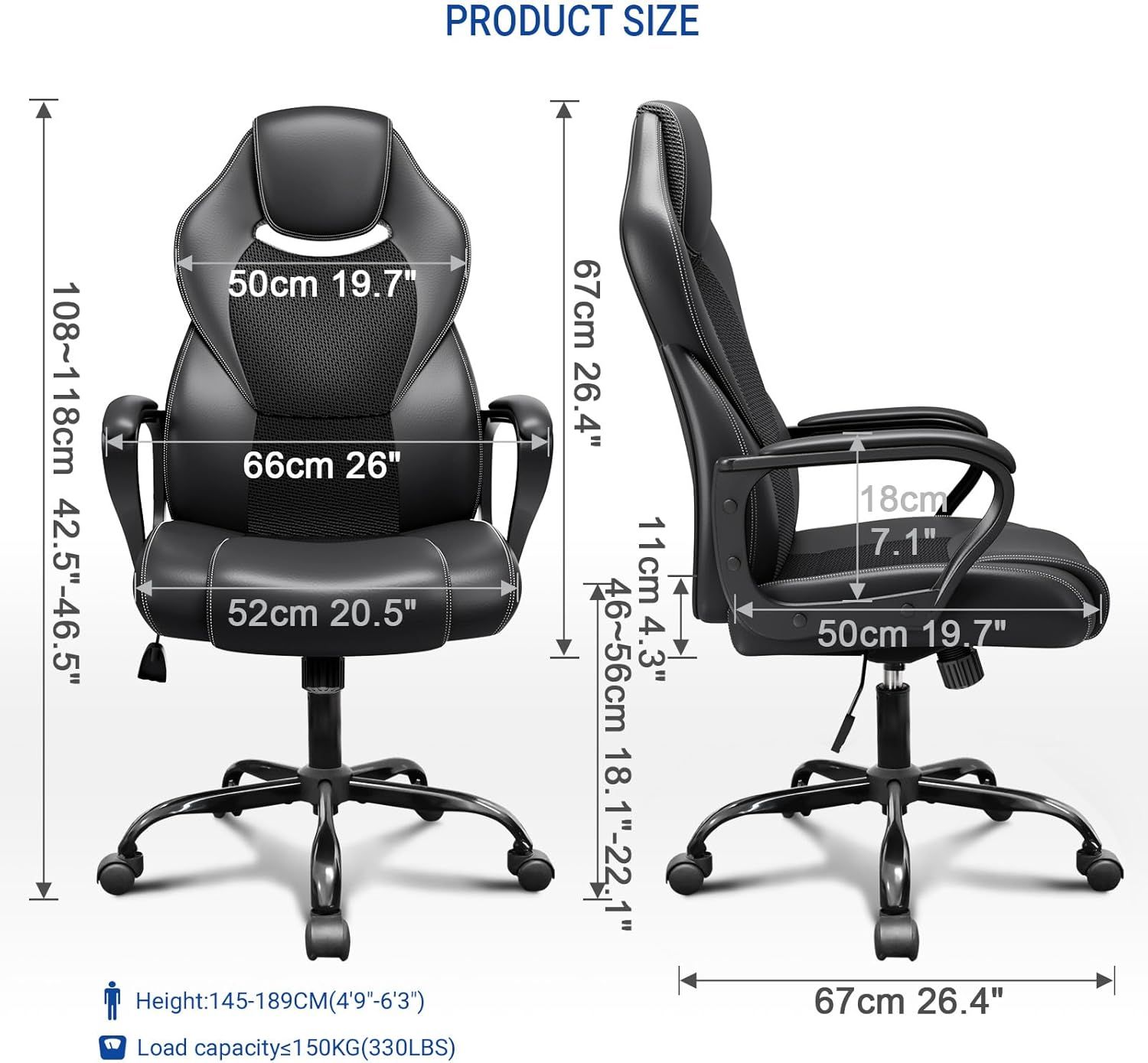 Ergonomic Office Chair – PU Leather &amp; Breathable Mesh, 360° Silent Casters