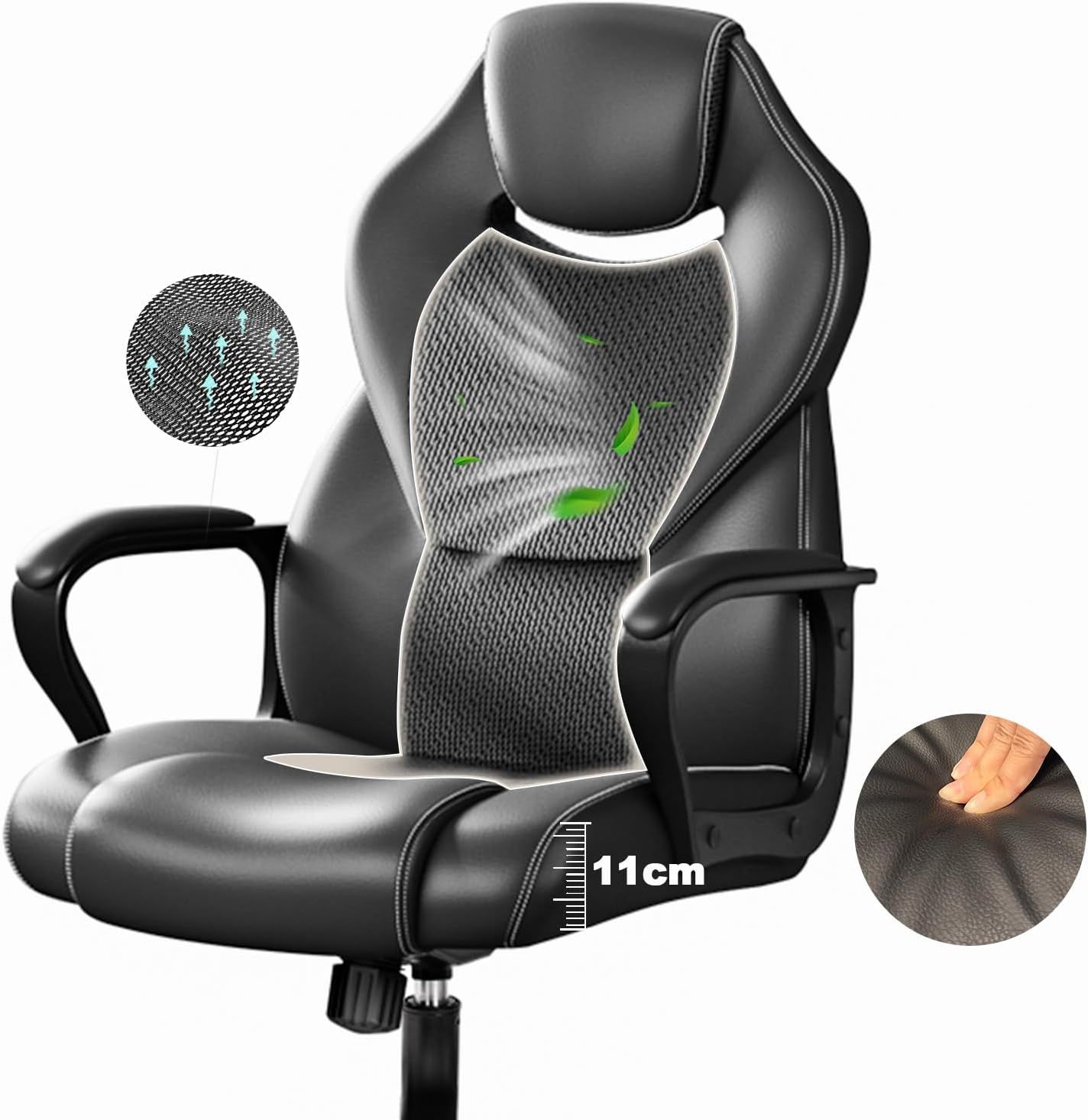 Ergonomic Office Chair – PU Leather &amp; Breathable Mesh, 360° Silent Casters