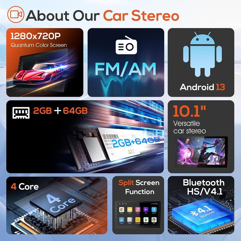 10.1 Inch Car Stereo Radio with Wireless CarPlay &amp; Android Auto, GPS, Bluetooth, Mirror Link, FM/AM/RDS &amp; Voice Control