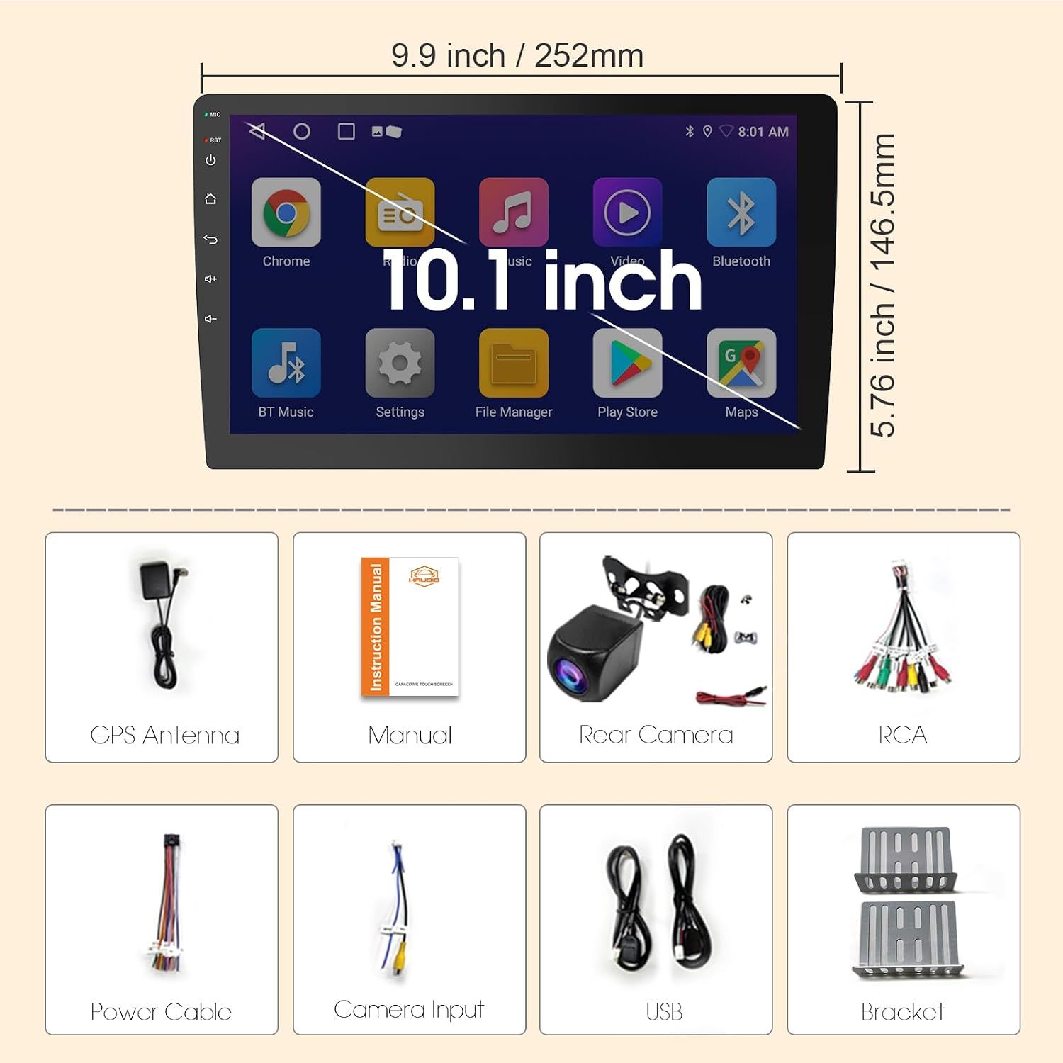 10.1 Inch Car Stereo Radio with Wireless CarPlay &amp; Android Auto, GPS, Bluetooth, Mirror Link, FM/AM/RDS &amp; Voice Control