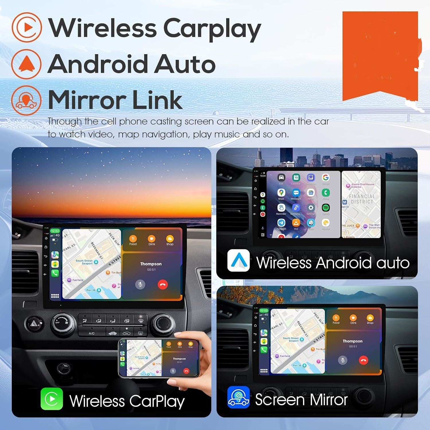 10.1 Inch Car Stereo Radio with Wireless CarPlay &amp; Android Auto, GPS, Bluetooth, Mirror Link, FM/AM/RDS &amp; Voice Control