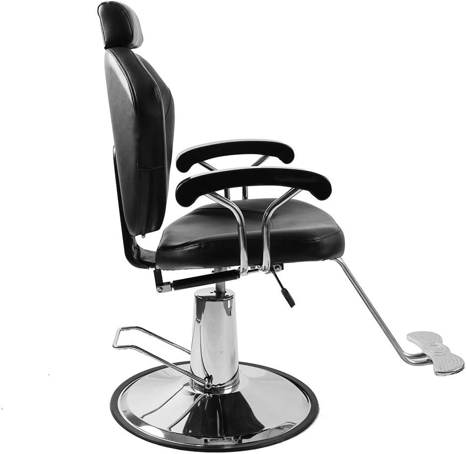 Hydraulic Reclining Barber Chair Black PU Leather 360° Swivel