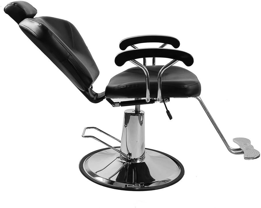 Hydraulic Reclining Barber Chair Black PU Leather 360° Swivel