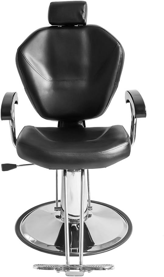 Hydraulic Reclining Barber Chair Black PU Leather 360° Swivel