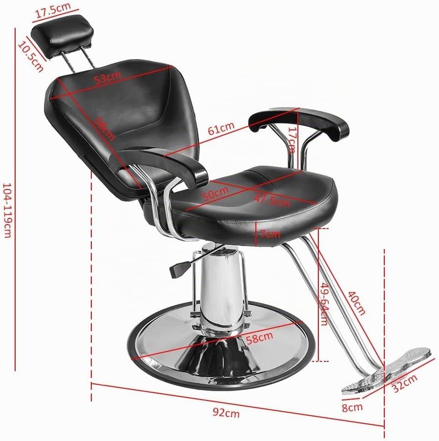 Hydraulic Reclining Barber Chair Black PU Leather 360° Swivel