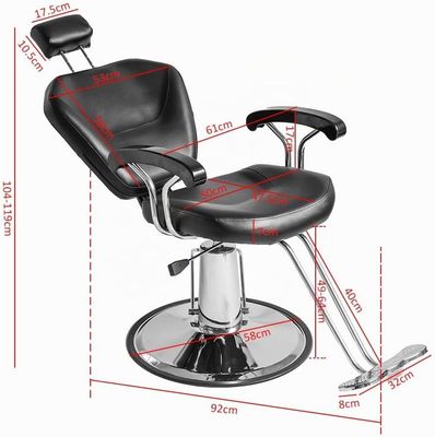 Hydraulic Reclining Barber Chair Black PU Leather 360° Swivel