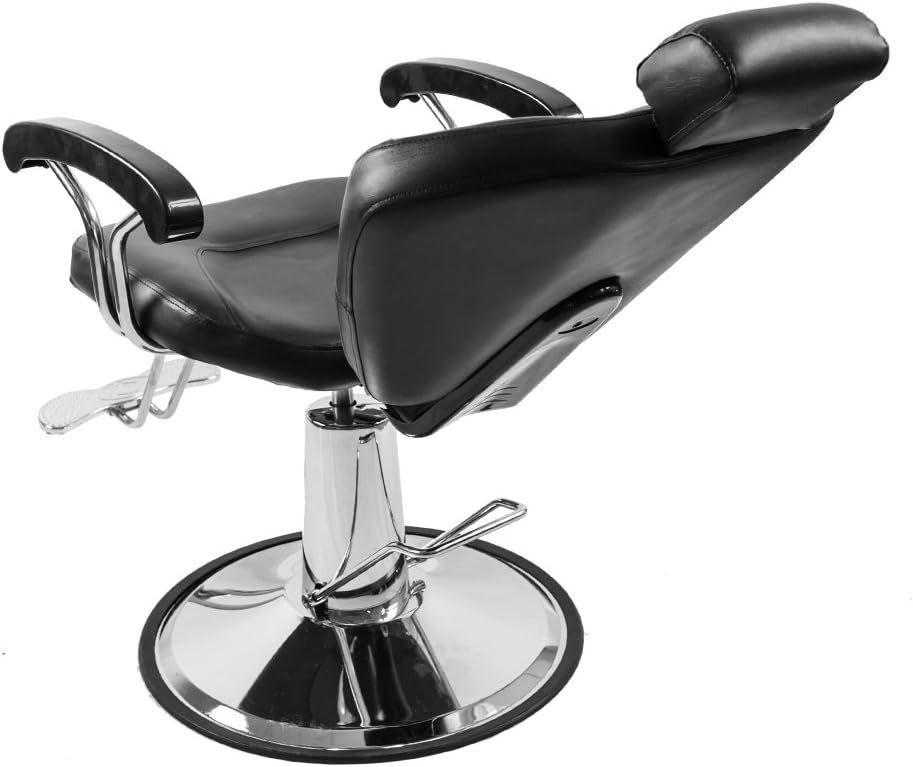 Hydraulic Reclining Barber Chair Black PU Leather 360° Swivel