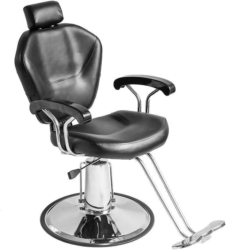 Hydraulic Reclining Barber Chair Black PU Leather 360° Swivel