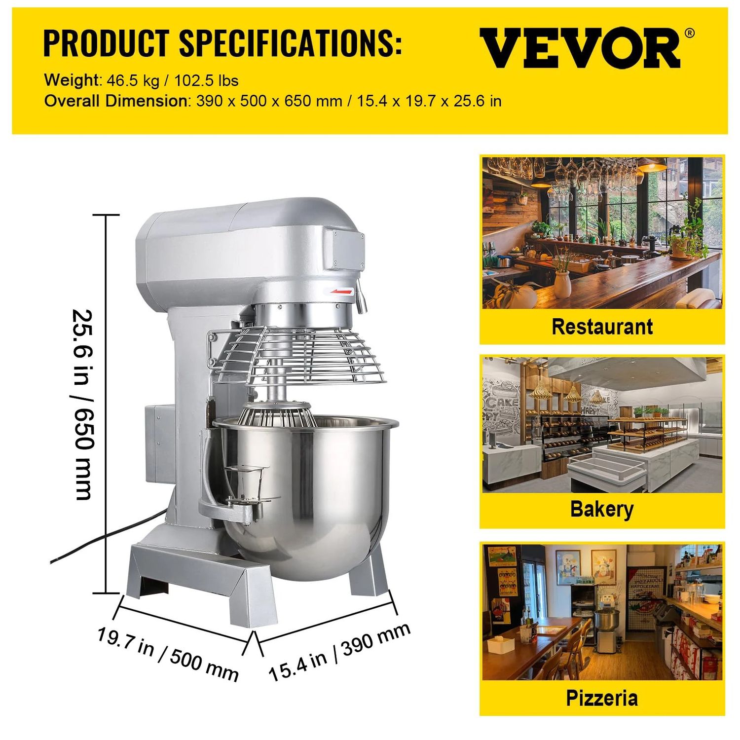 15QT Industrial Kitchen Mixer – Commercial 3-Speed Food Mixer