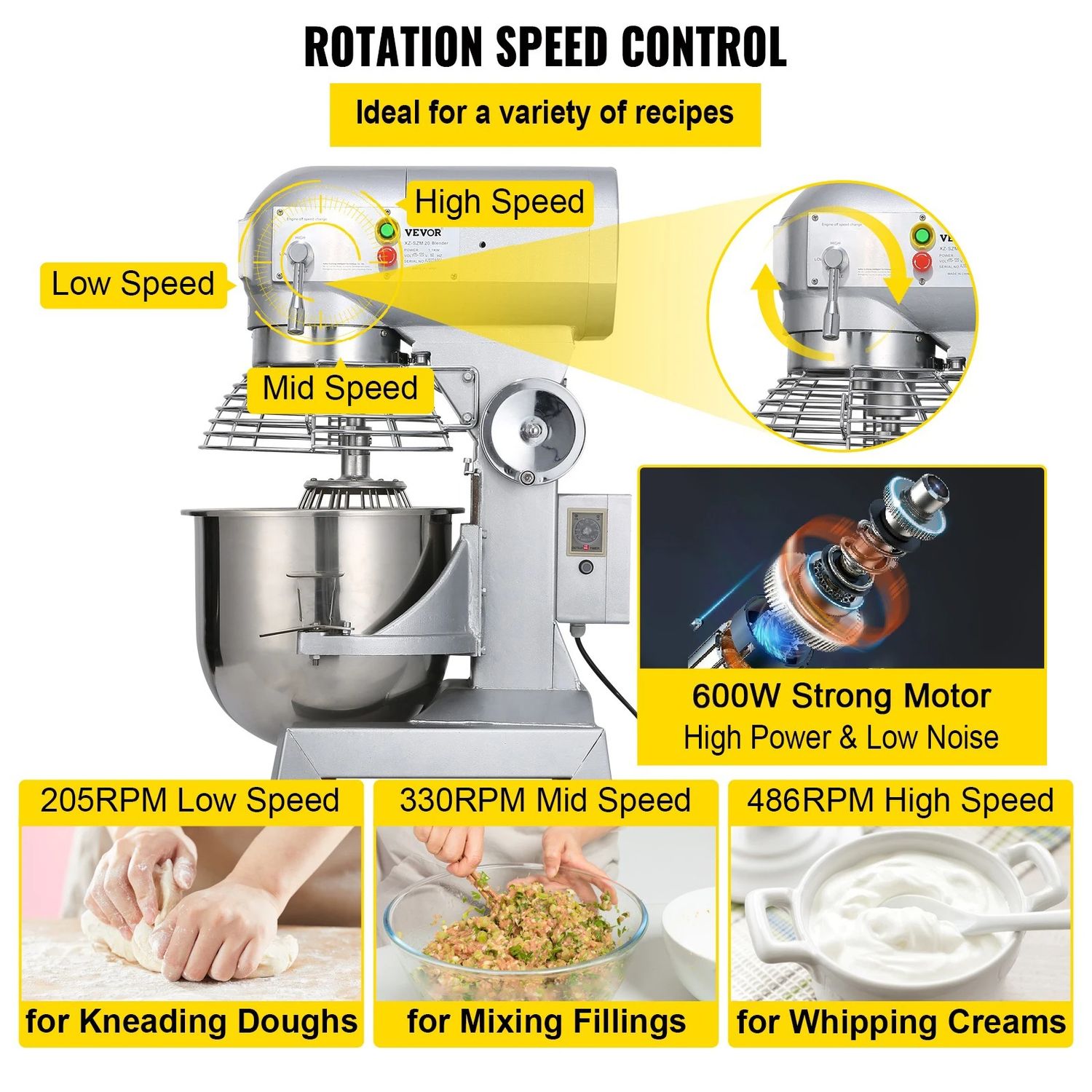 15QT Industrial Kitchen Mixer – Commercial 3-Speed Food Mixer