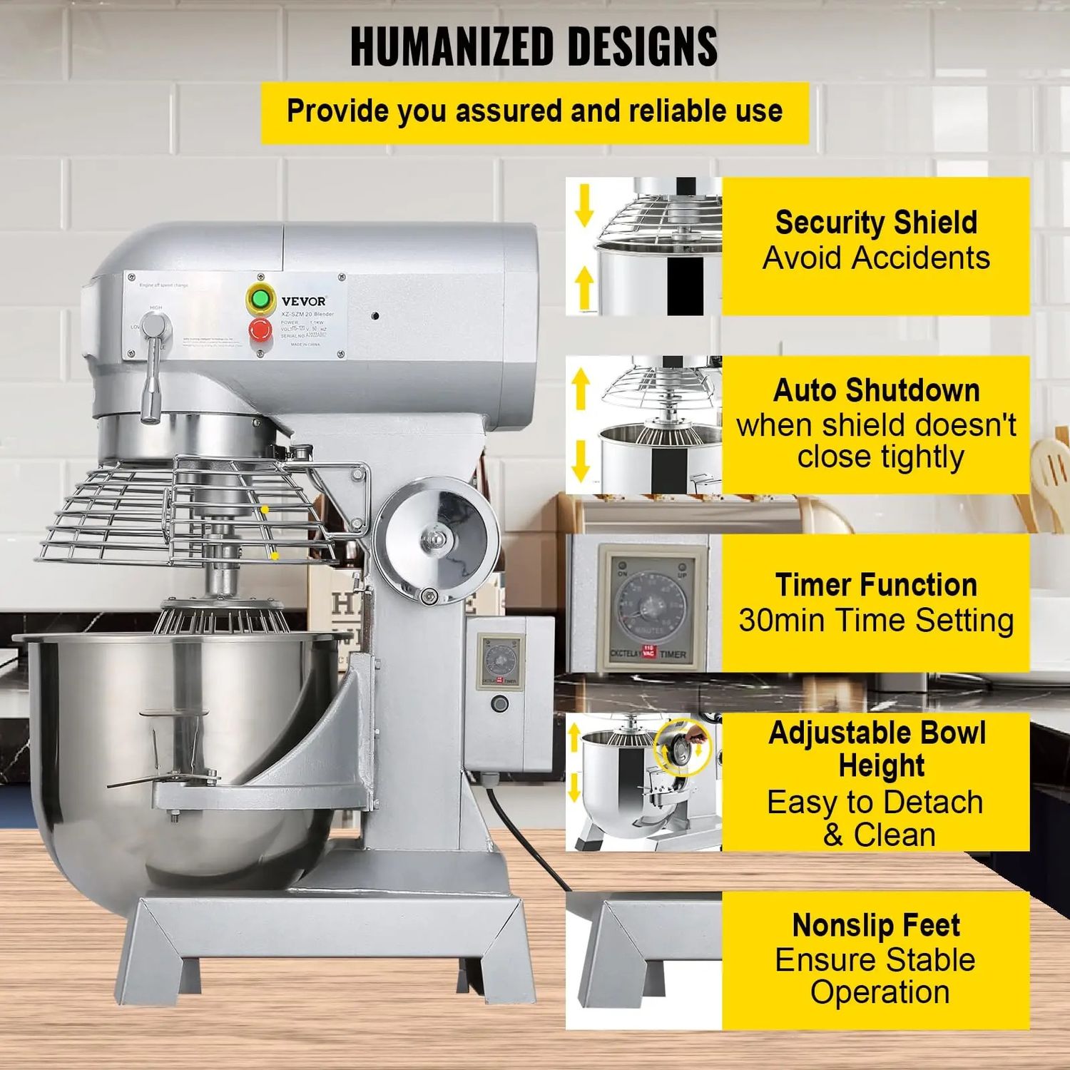 15QT Industrial Kitchen Mixer – Commercial 3-Speed Food Mixer
