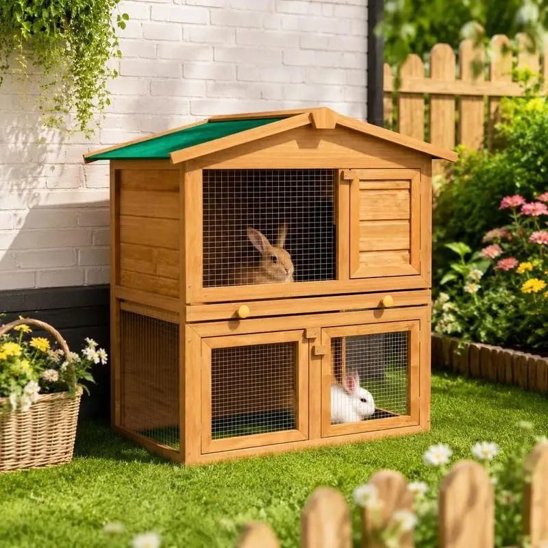 Small hutch 2-Level Wooden Rabbit Hutch – Spacious Outdoor Small Animal House