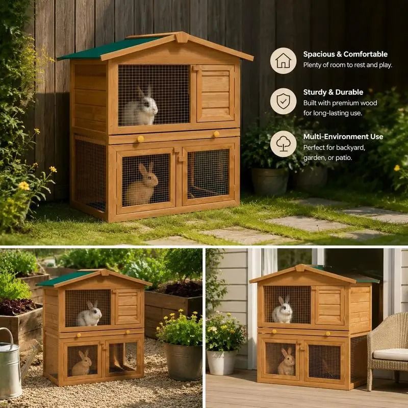 Small hutch 2-Level Wooden Rabbit Hutch – Spacious Outdoor Small Animal House