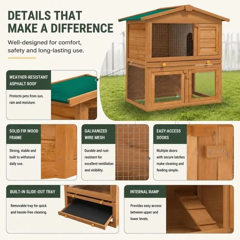 Small hutch 2-Level Wooden Rabbit Hutch – Spacious Outdoor Small Animal House