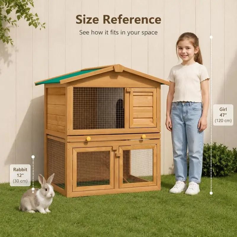 Small hutch 2-Level Wooden Rabbit Hutch – Spacious Outdoor Small Animal House