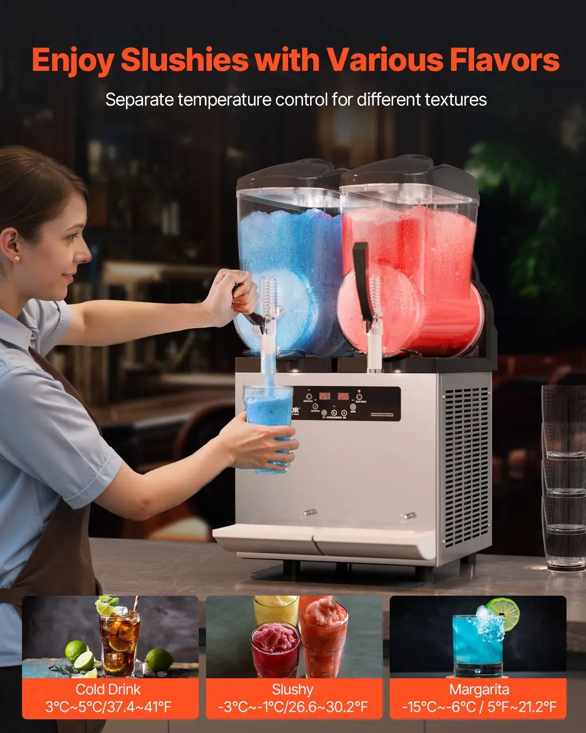 Slush Machine 24L Commercial Slushy Machine – Dual 12L Tanks, Independent Controls &amp; Automatic Cleaning