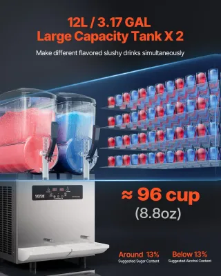 Slush Machine 24L Commercial Slushy Machine – Dual 12L Tanks, Independent Controls &amp; Automatic Cleaning