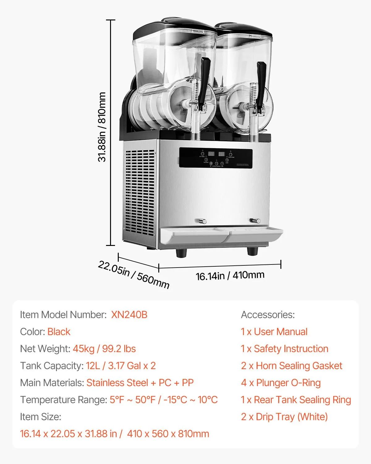 Slush Machine 24L Commercial Slushy Machine – Dual 12L Tanks, Independent Controls &amp; Automatic Cleaning