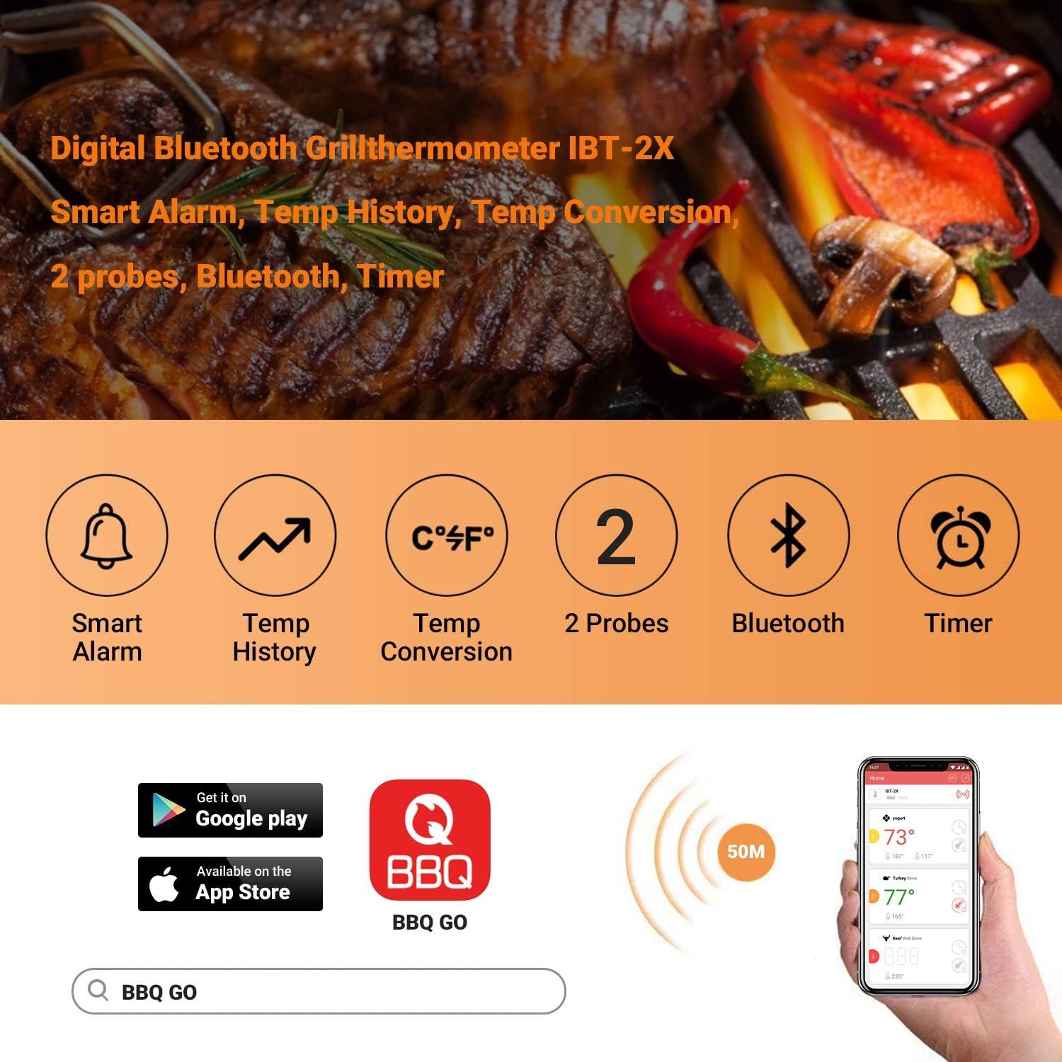Bluetooth Meat Thermometer IBT-2X Digital BBQ Grill Oven Probe 300°C