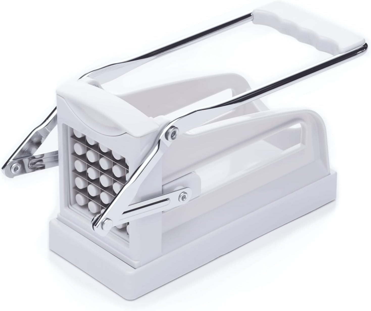 Potato Chipper White Plastic Stainless Steel French Fry Cutter with Suction Base and 2 Blades