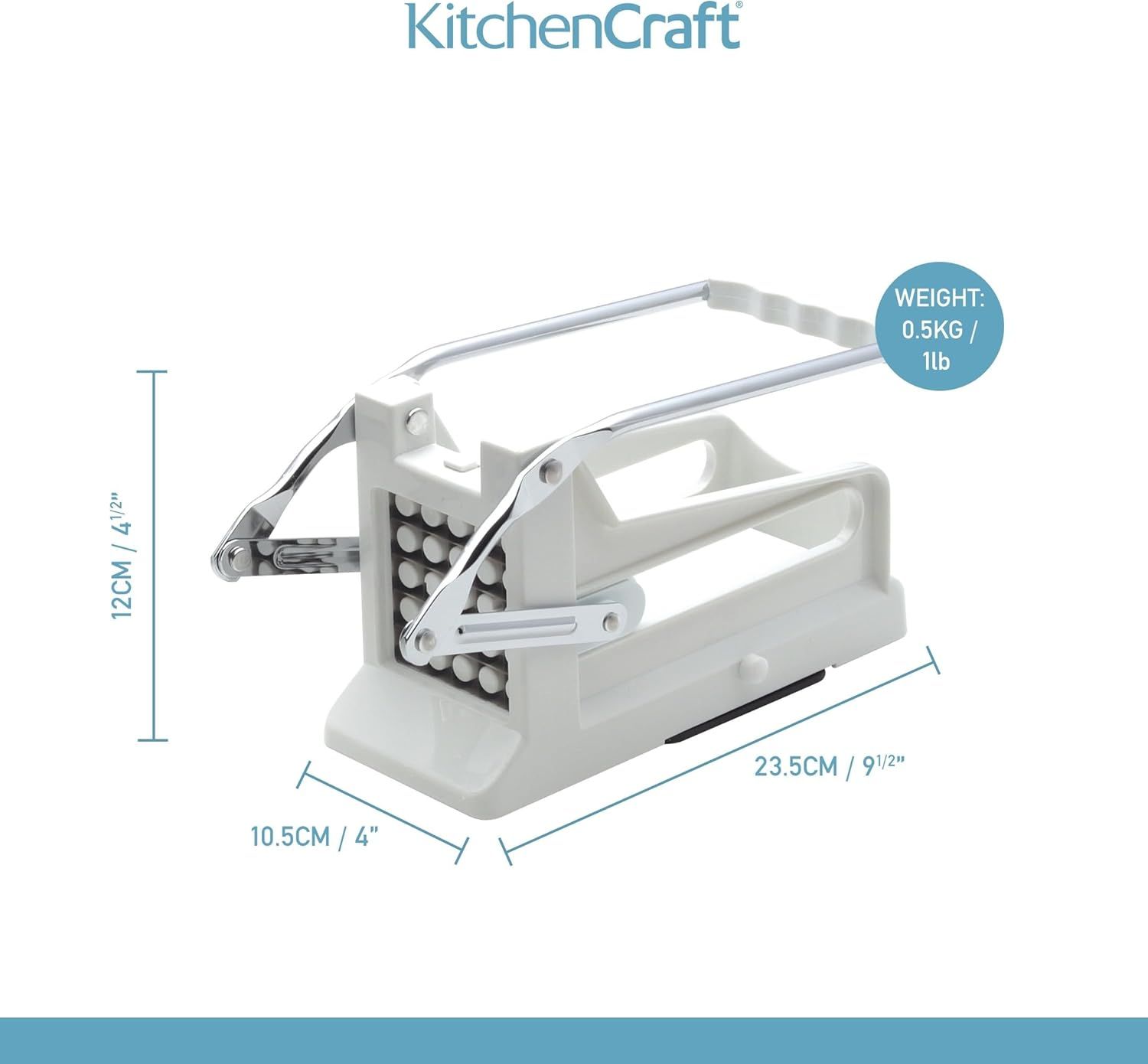 Potato Chipper White Plastic Stainless Steel French Fry Cutter with Suction Base and 2 Blades