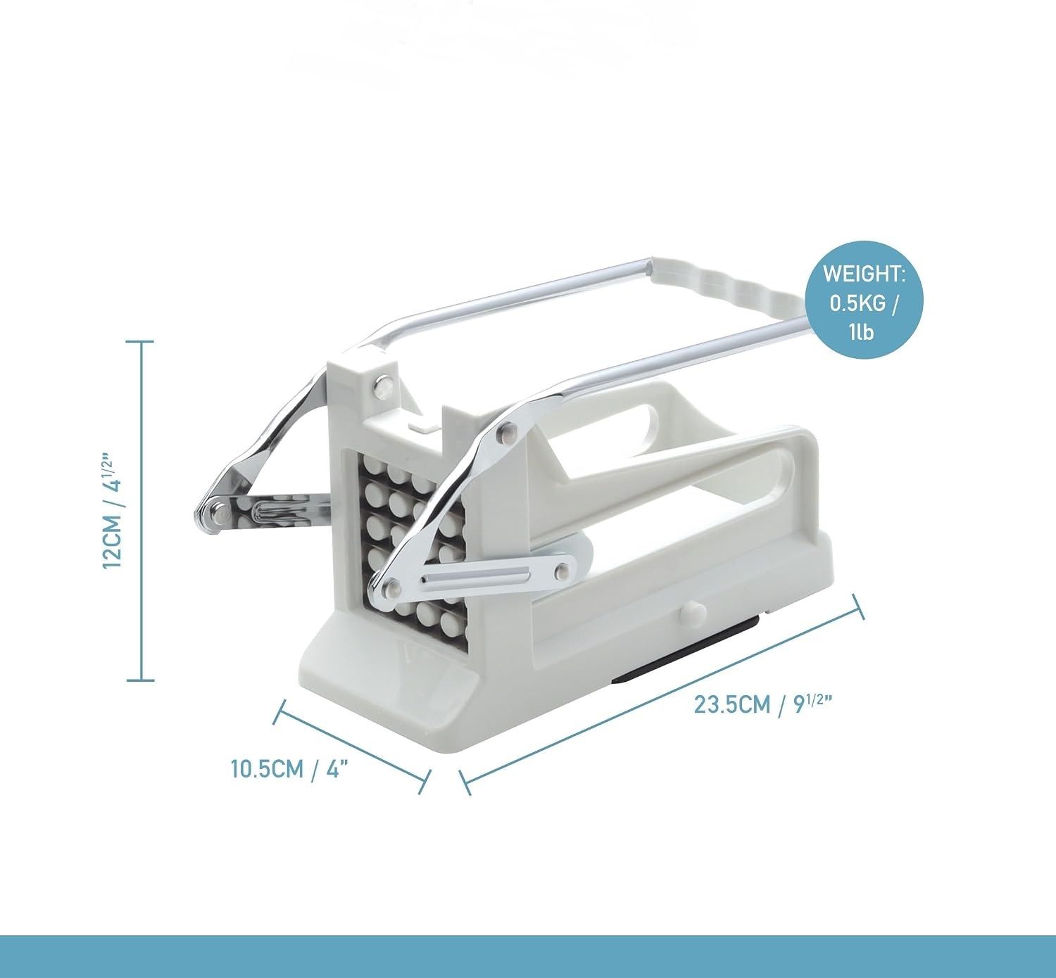 Potato Chipper White Plastic Stainless Steel French Fry Cutter with Suction Base and 2 Blades