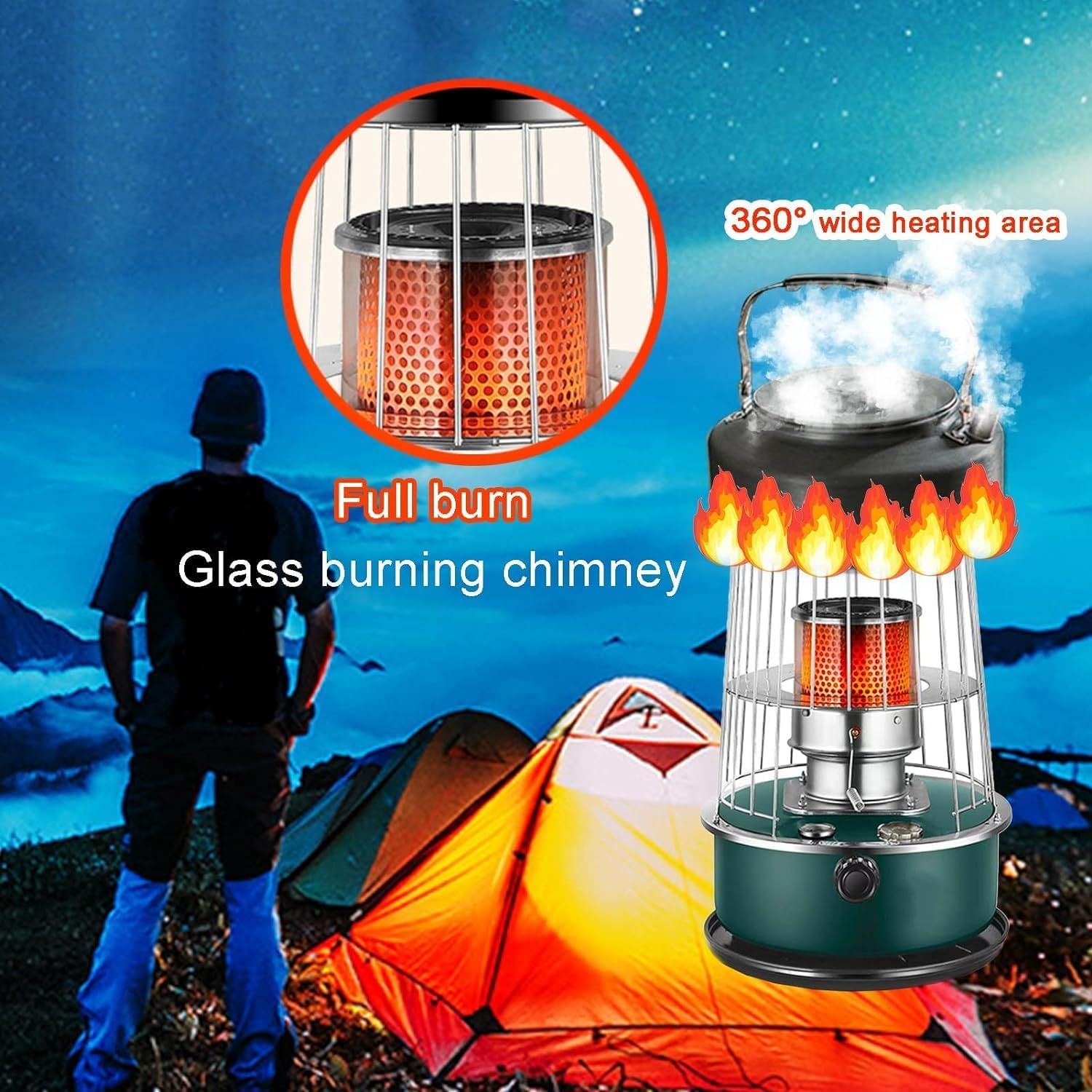 Portable 2600W Kerosene Heater &amp; Cooking Stove – Portable Radiant Heat, Green