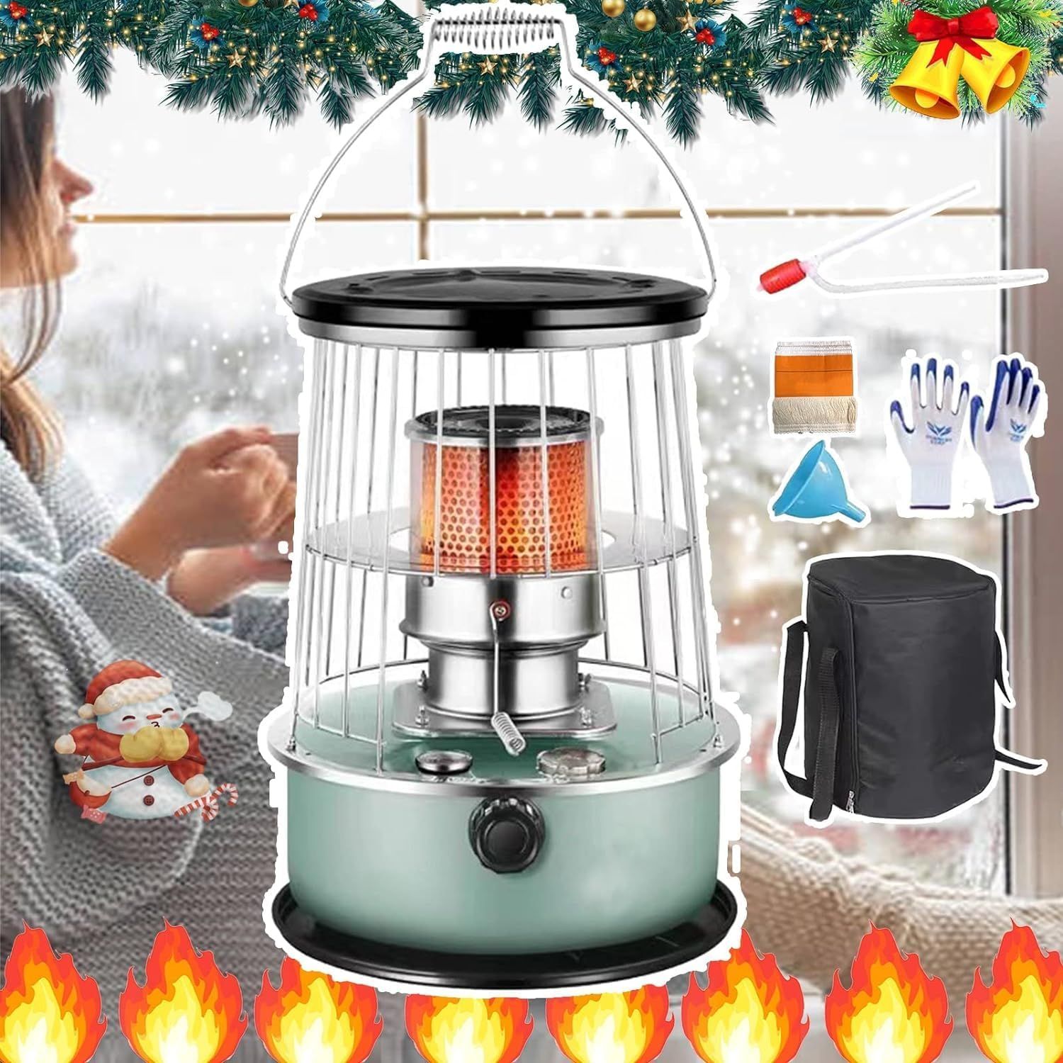 Portable 2600W Kerosene Heater &amp; Cooking Stove – Portable Radiant Heat, Green