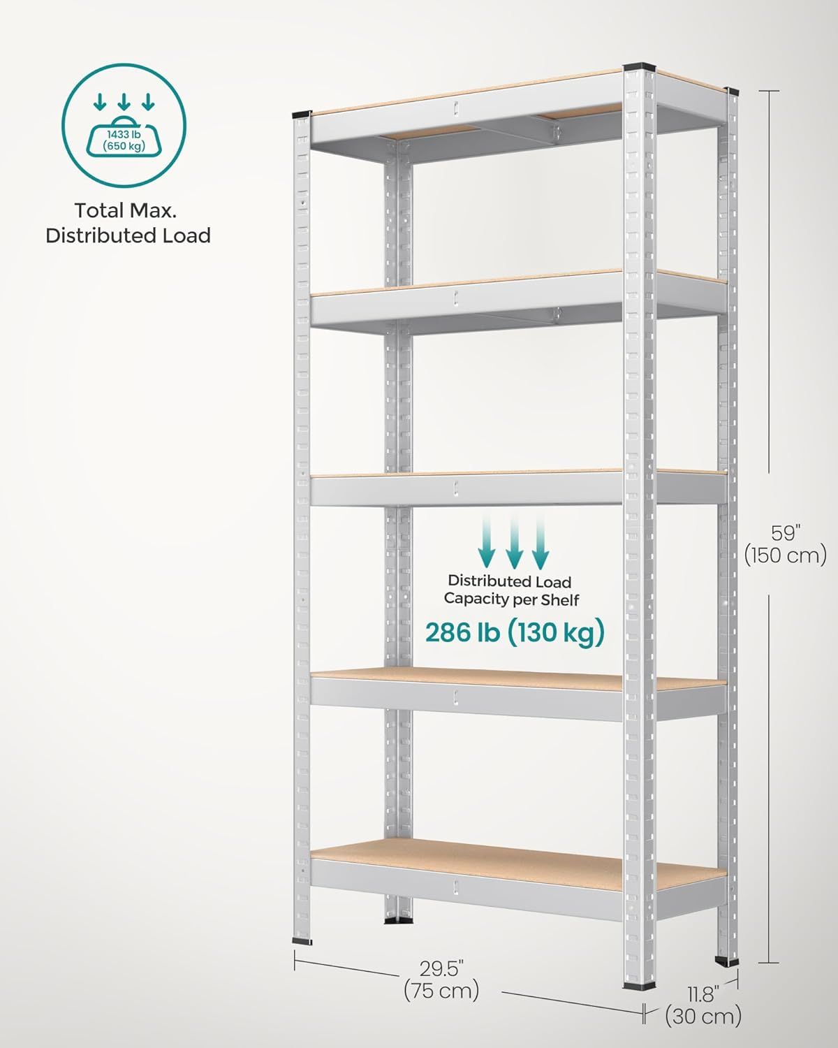 5 Tier Heavy Duty Steel Storage Shelving Unit 650kg