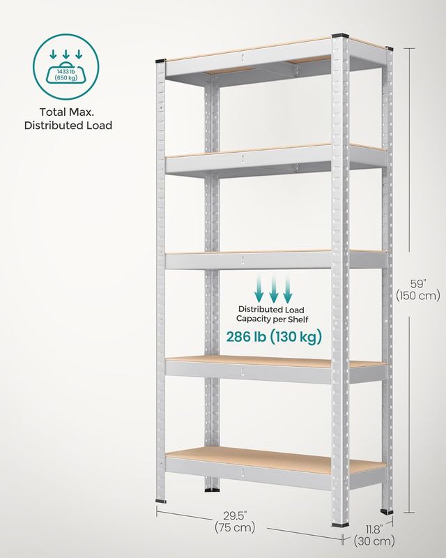 5 Tier Heavy Duty Steel Storage Shelving Unit 650kg