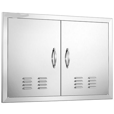 BBQ Access Door 30 x 21 Inch, Double Stainless Steel Outdoor Kitchen Cabinet Door with Handles &amp; Vents for BBQ Island