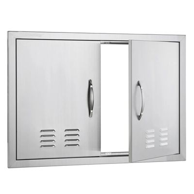 BBQ Access Door 30 x 21 Inch, Double Stainless Steel Outdoor Kitchen Cabinet Door with Handles &amp; Vents for BBQ Island